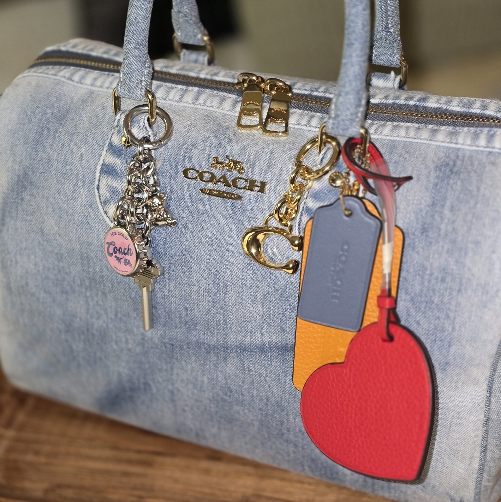 NWT Coach Large Rowan In Loved Denim With Charms